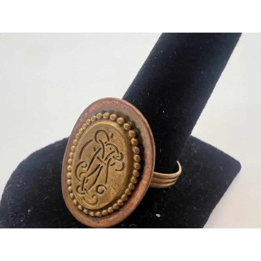 Copper Brass Ring‎ Signet Style Rustic Boho Medieval Adjustable Artisan Earthy
